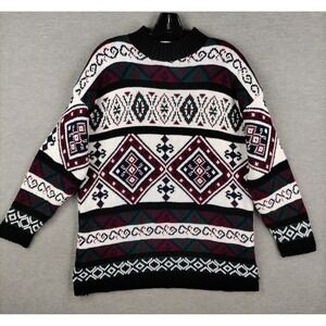 Vintage Mens Sweater L Red Green‎ Fair Isle Nordic Holiday Cabincore VTG Cut 4U